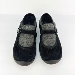 Merrell Women 10.5 Suede Wool Encore Sidestep Buckle Black Slip On‎ Mules Shoes